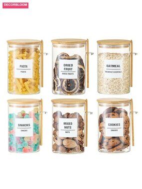 6 Pack 32oz Glass Jars with Bamboo Lids, Airtight Food Storage Canisters